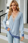 Slit V-neck Long Sleeve T-shirt (4)