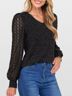 Lace Sleeve V-neck T-shirt (12)
