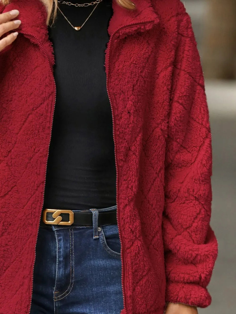 Fuzzy Pocketed Zip Up Jacket (15)
