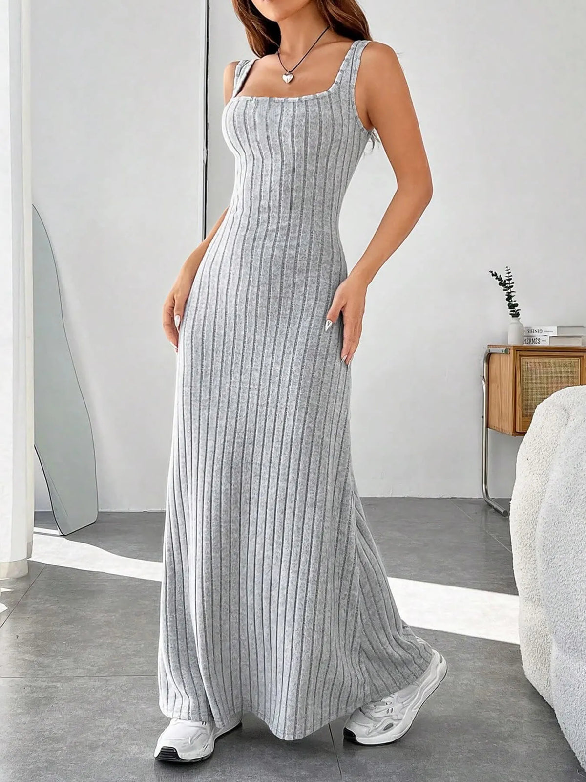 Ribbed Knit Square Neck Sleeveless Maxi Dress (8)