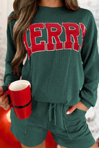 Merry Round Neck Long Sleeve Top Shorts Lounge Set (11)