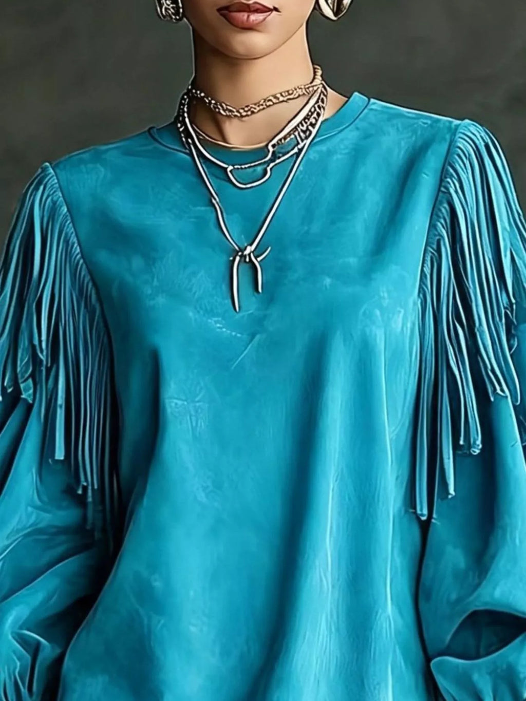 Fringe Detail Lantern Sleeve Mini Dress (11)