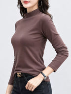 Full Size Slim-fit Mock Neck Long Sleeve Basic T-shirt Plus (26)