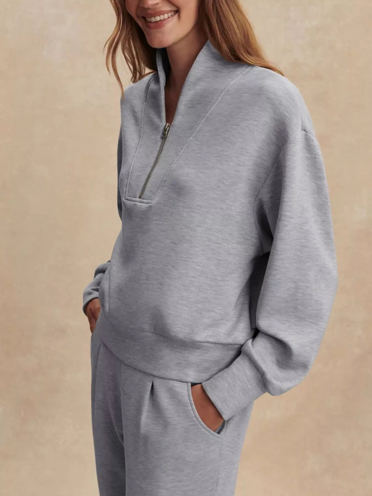 Quarter-zip Sweatshirt Wide-leg Pants Set (16)