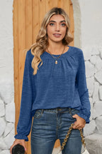Ruched Round Neck Flounce Sleeve T-shirt (9)