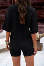 Eyelet Round Neck Top Shorts Set (22)
