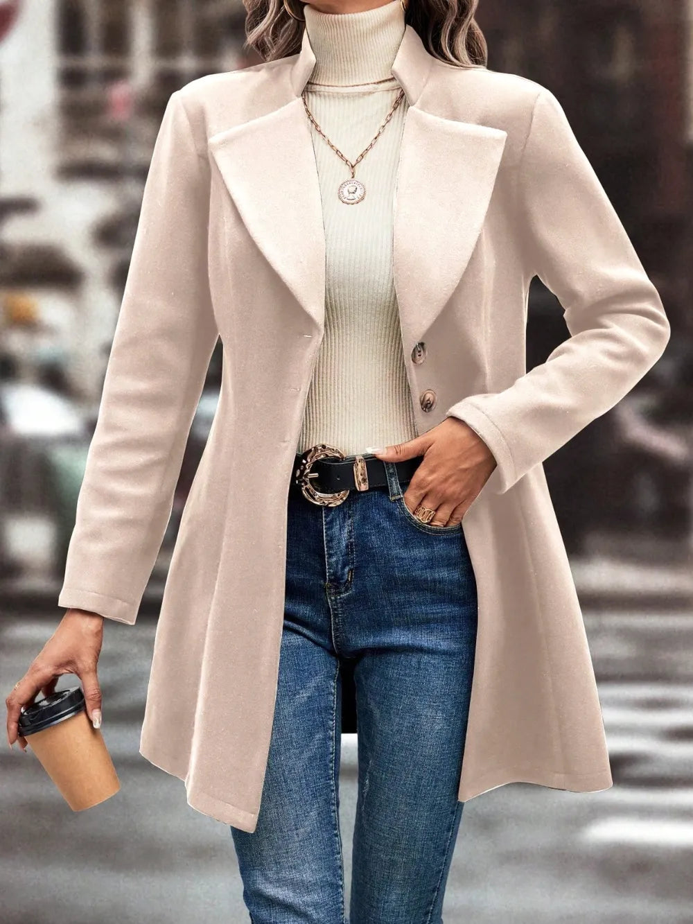 Collared Neck Long Sleeve Longline Coat (8)