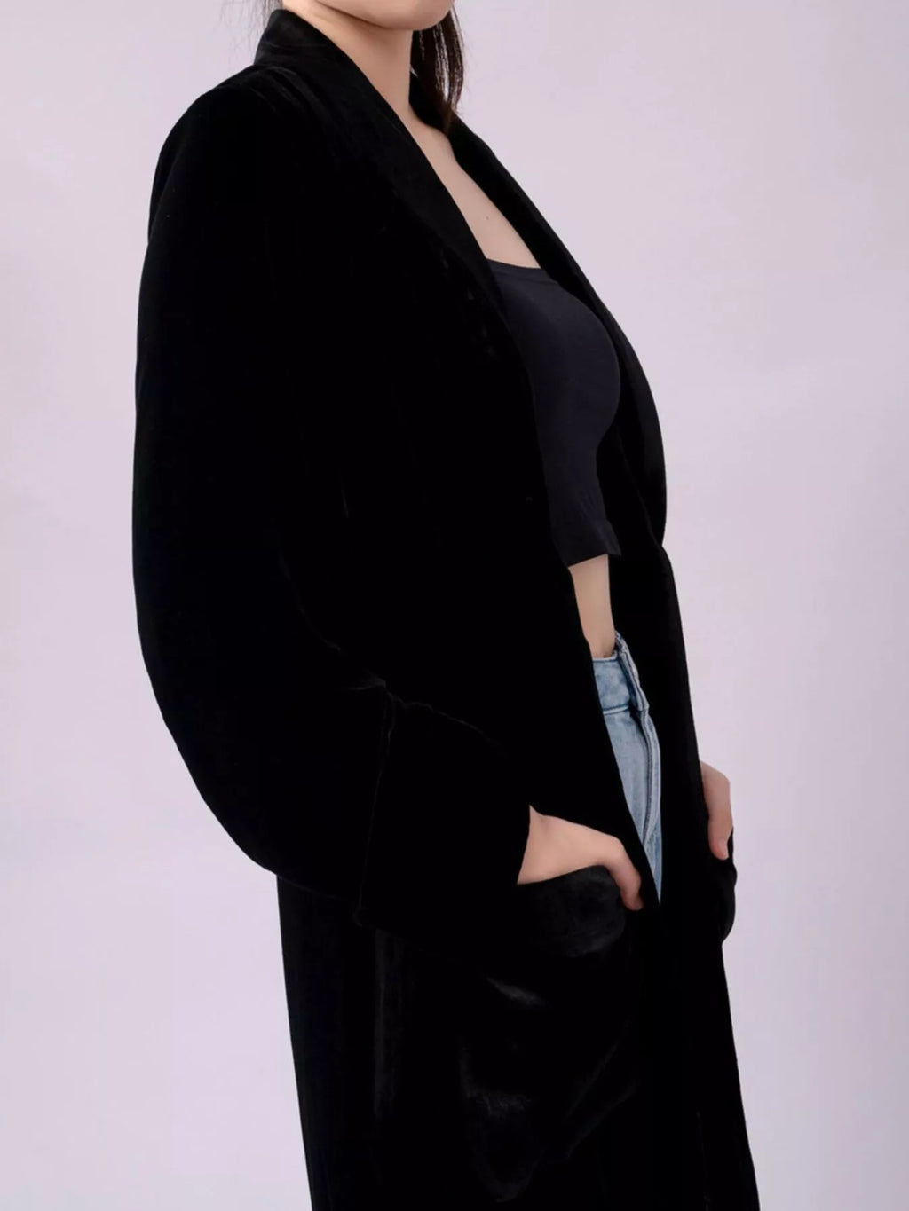 Velvet Lapel Collar Longline Coat (10)