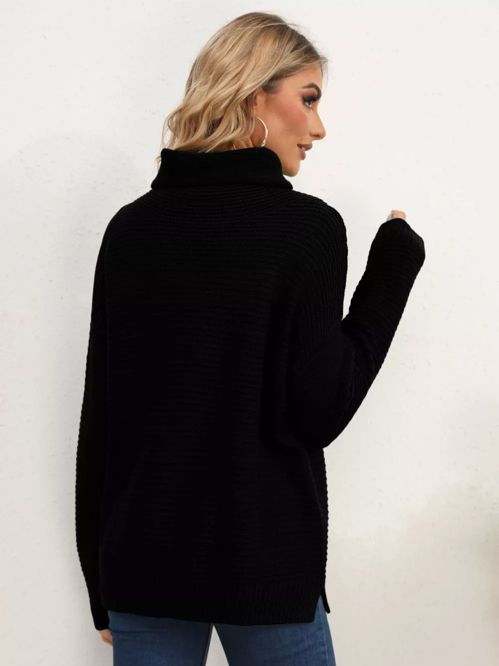 Slit Turtleneck Dropped Shoulder Sweater (32)