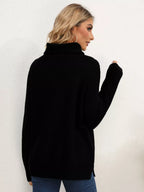 Slit Turtleneck Dropped Shoulder Sweater (32)