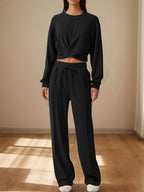 Crisscross Round Neck Top Drawstring Pants Set (11)