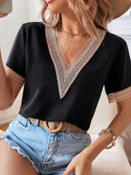 Full Size V-neck Short Sleeve Blouse Plus (6)