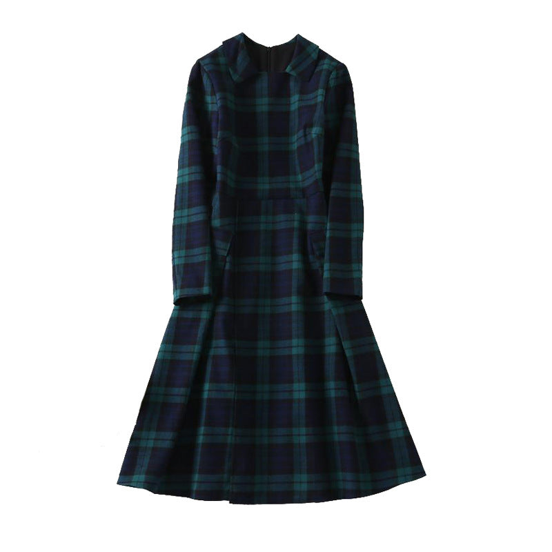 French Lapel Long Sleeve Plaid Waist Tight Large Swing Dress variant CJLY192986701AZ|CJLY192986702BY|CJLY192986703CX|CJLY192986704DW|CJLY192986705EV