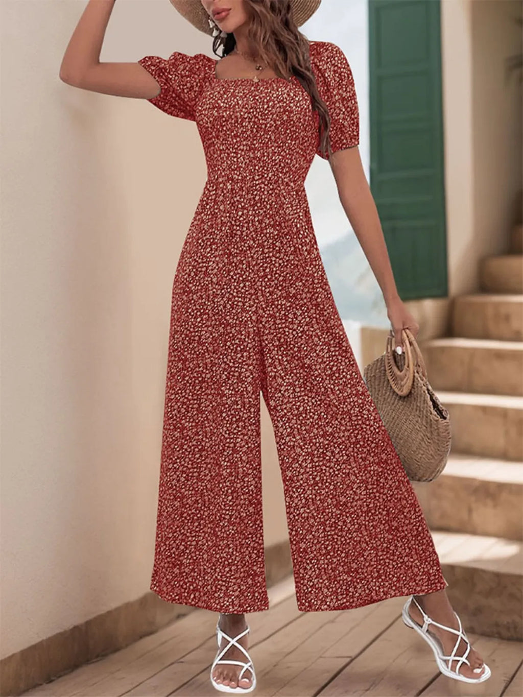 Printed Square Neck Puff Sleeve Jumpsuit (12)