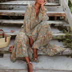 V-neck Print Dress variant CJNSSYLY03093-Khaki-S|CJNSSYLY03093-Khaki-L|CJNSSYLY03093-Khaki-XXL|CJNSSYLY03093-Khaki-XL|CJNSSYLY03093-Khaki-M|CJNSSYLY03093-Khaki-3XL