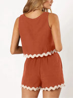 Contrast Trim Round Neck Top Shorts Set (18)