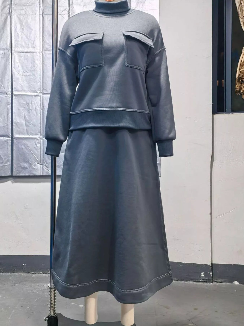 Turtleneck Knit Top Midi Skirt Set (3)