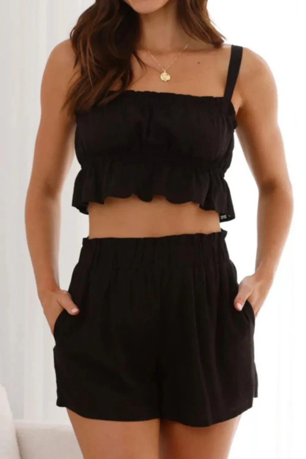 Ruffled Square Neck Cami Shorts Set (12)