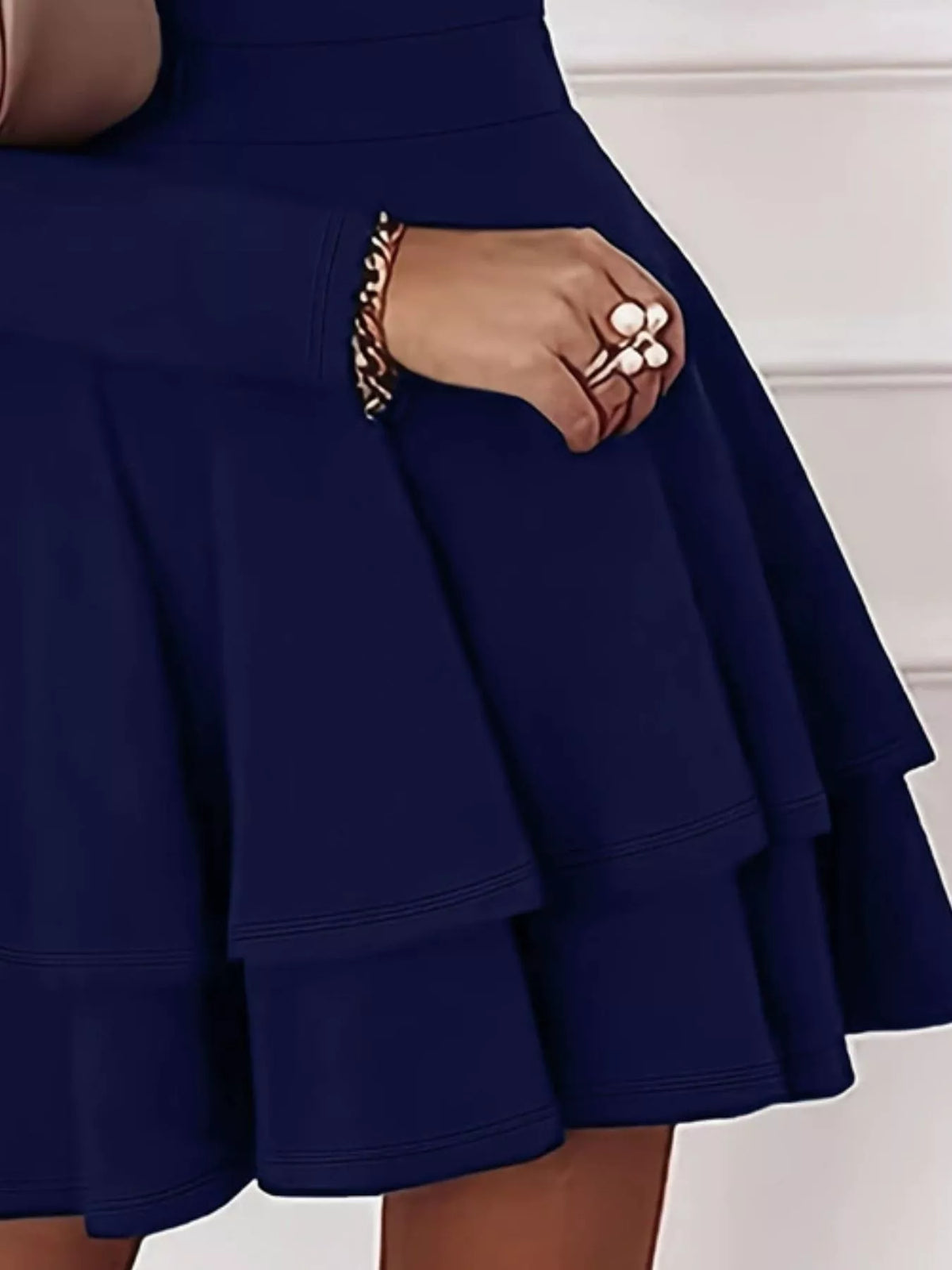 V-neck Long Sleeve Layered Ruffle Mini Dress (9)