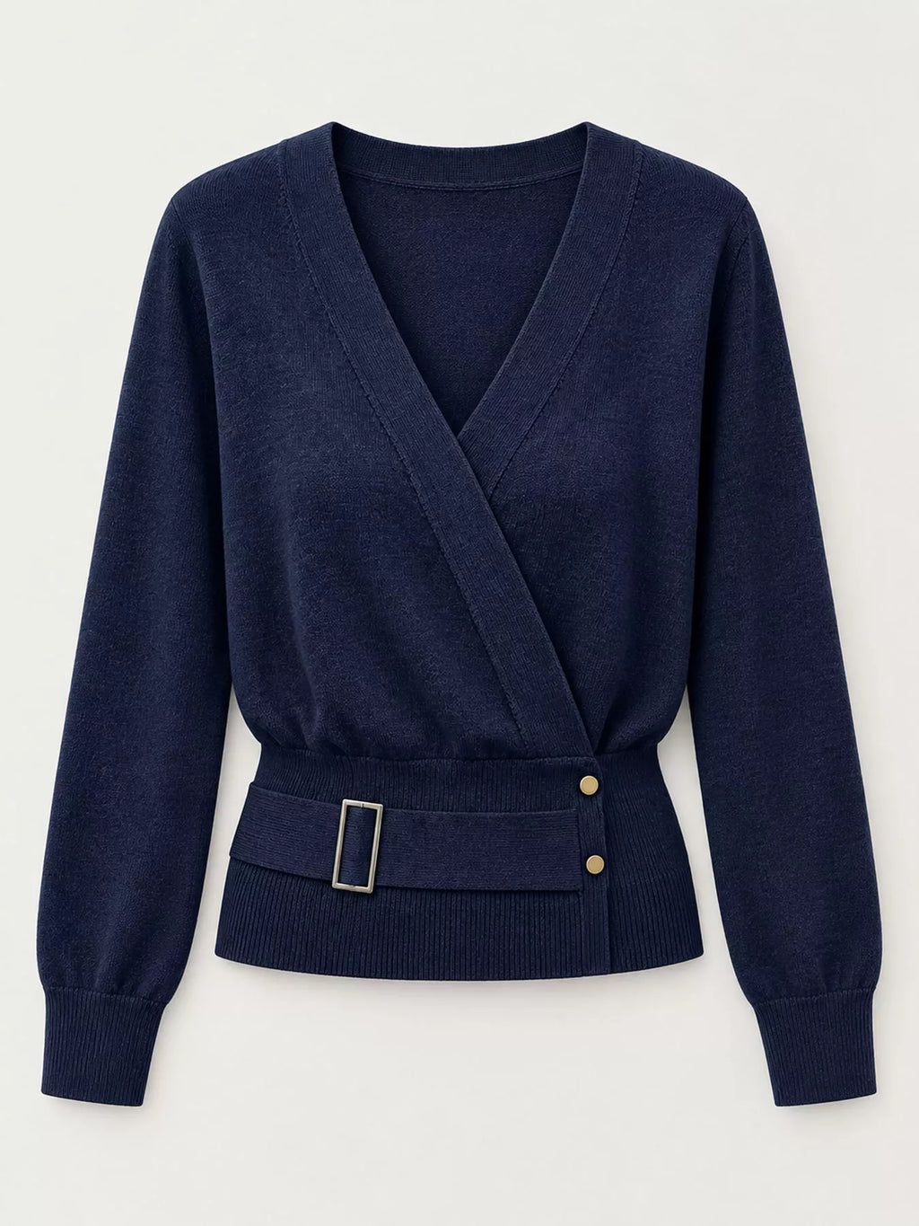 Surplice Elastic Waist Long Sleeve Knit Top (13)