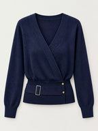 Surplice Elastic Waist Long Sleeve Knit Top (13)