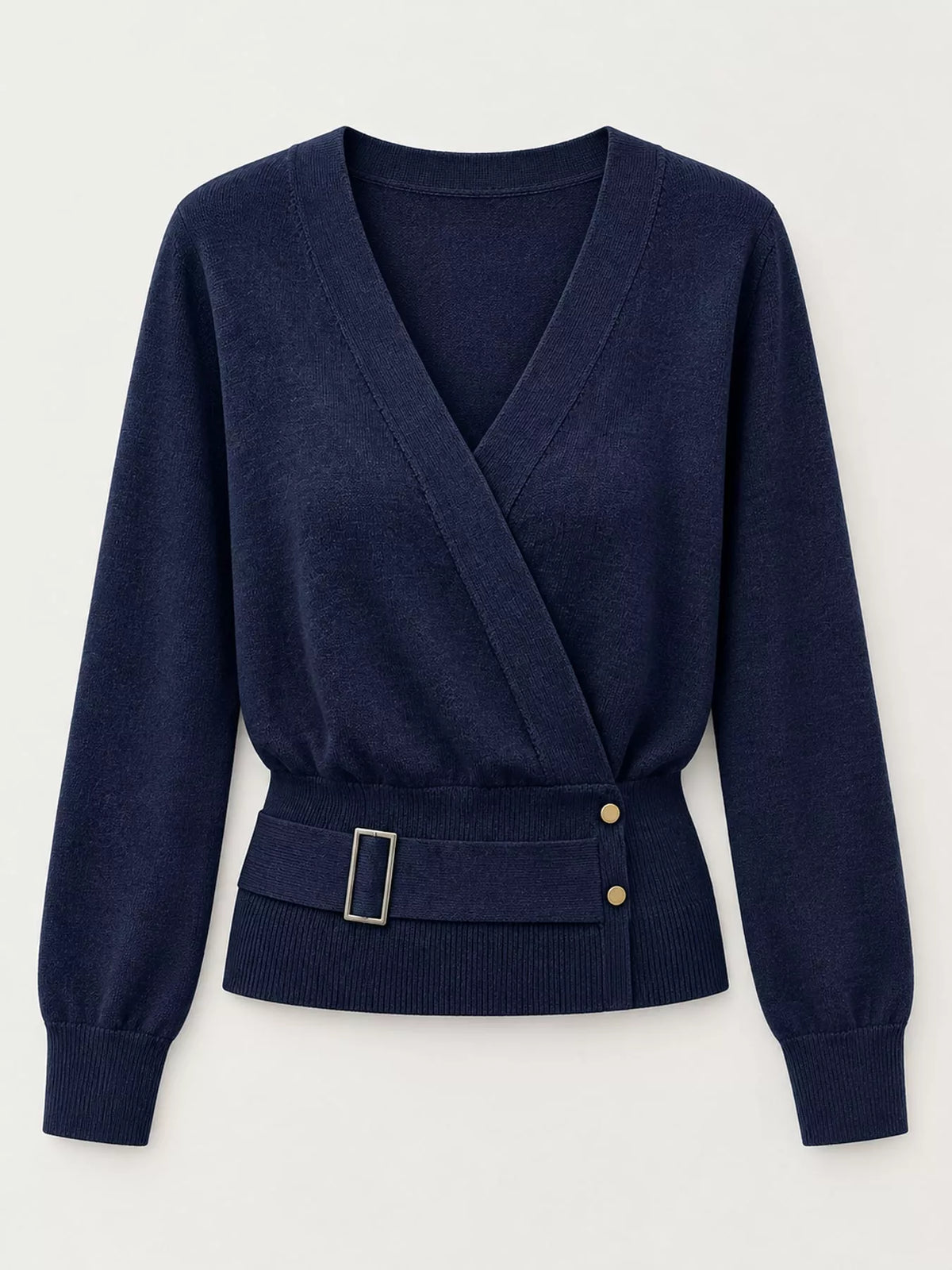 Surplice Elastic Waist Long Sleeve Knit Top (13)