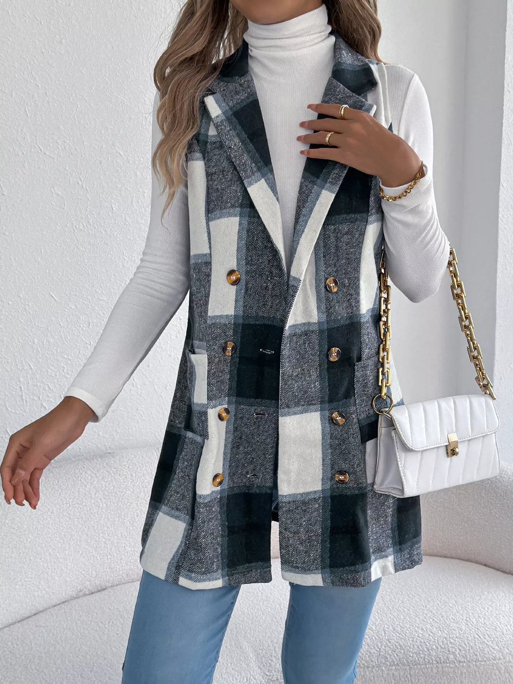 Plaid Double-breasted Vest Coat (17)