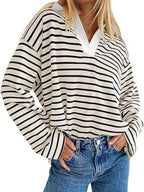Striped Contrast Collar Long Sleeve Top (9)