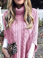 Chunky Cable Knit Turtleneck Poncho Cover Up (2)