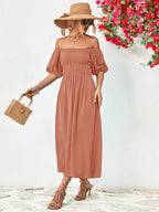Off-shoulder Puff Sleeve Smocked Maxi Dress (10)