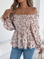Floral Square Neck Flounce Sleeve Blouse (16)