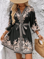 Paisley V-neck 3/4 Sleeve Mini Dress (18)
