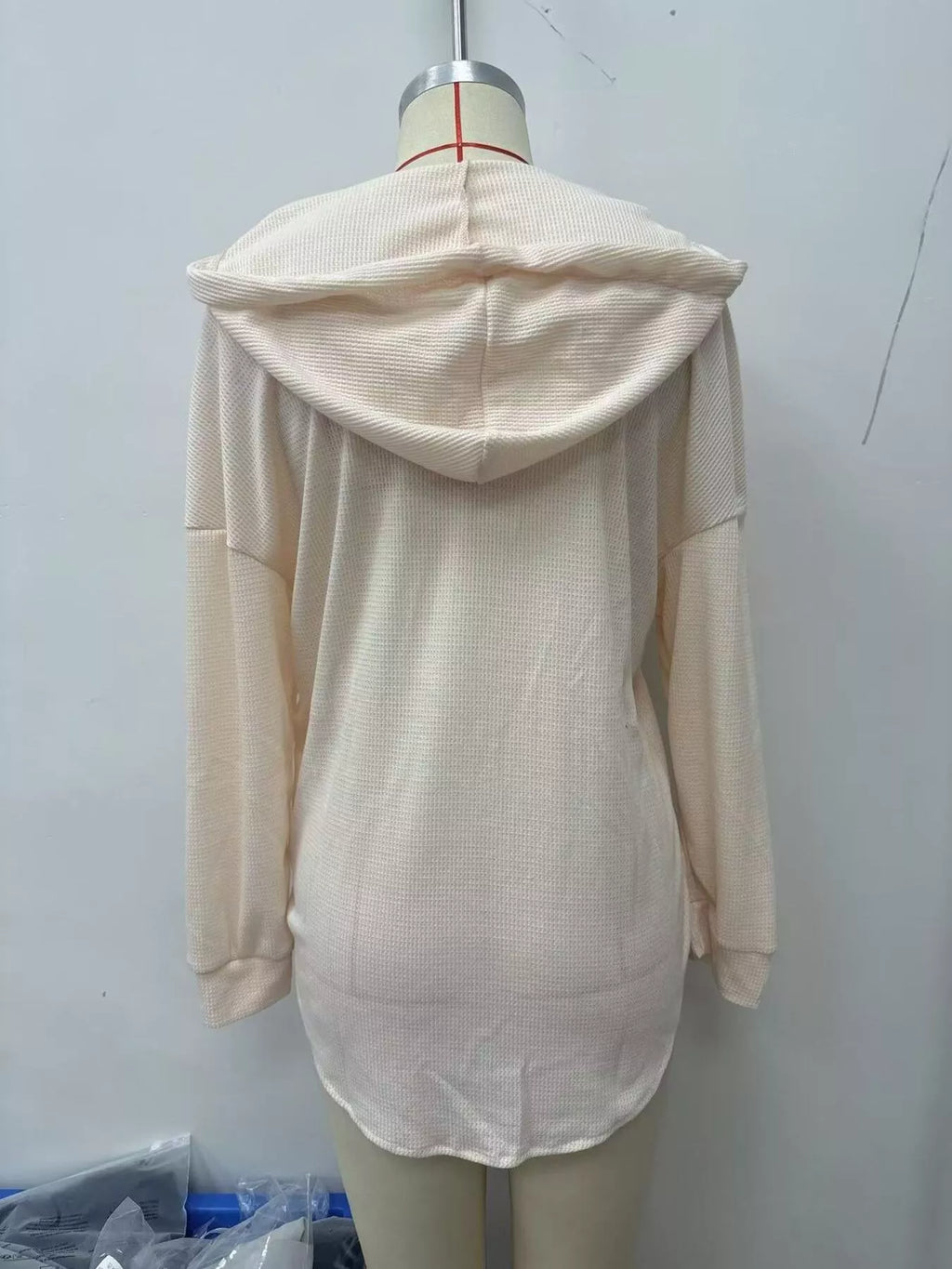 Drawstring Waffle Knit Hoodie (3)