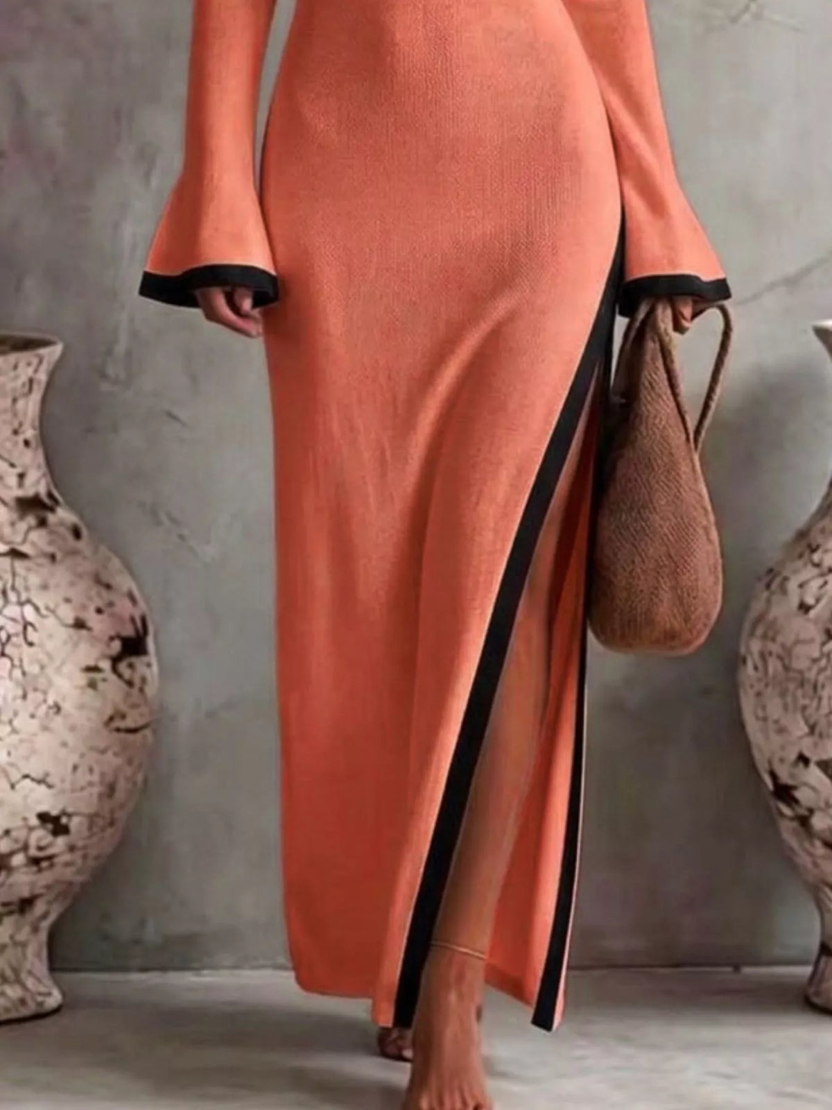 Slit One-shoulder Contrast Trim Maxi Dress (8)
