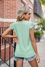 Eyelet Flutter Sleeve Scalloped V-neck Top (18)