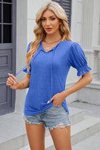 Tie Neck Flounce Sleeve Blouse (10)
