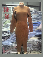 Full Size Mock Neck Cable Knit Sweater Dress Front Slit Plus (7)