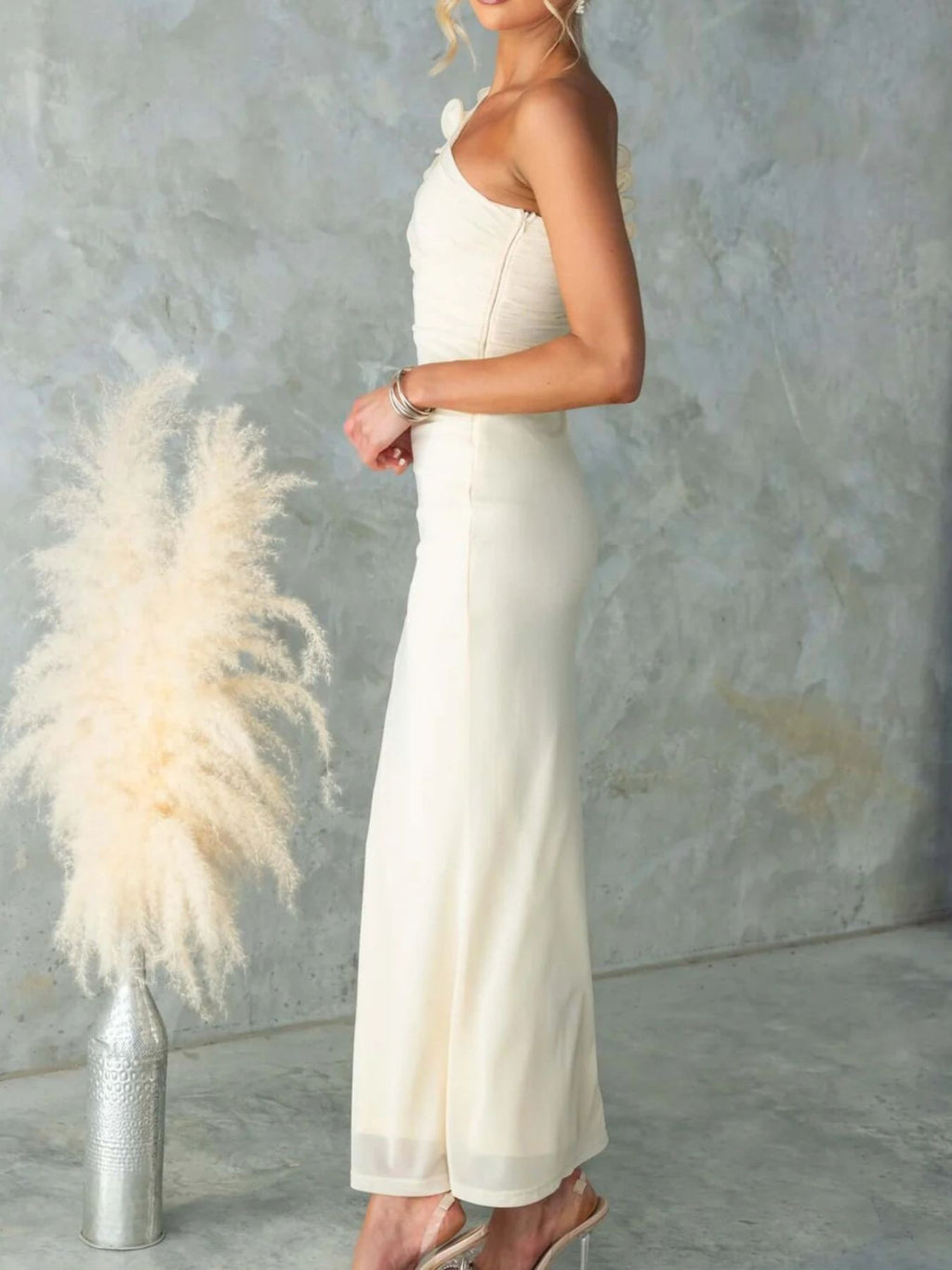 One-shoulder Floral Trim Sleeveless Maxi Dress (3)