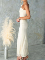 One-shoulder Floral Trim Sleeveless Maxi Dress (3)