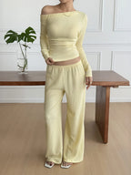 One Shoulder Long Sleeve Top Pants Set