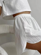 Eyelet Round Neck Top Shorts Set (4)