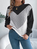 Contrast Round Neck Long Sleeve Sweater