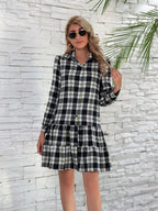 Ruffle Hem Plaid Button Down Long Sleeve Dress (8)