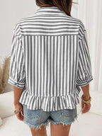 Striped Ruffle Hem Button-down Shirt (13)