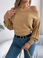 Cable Knit Off-shoulder Long Sleeve Sweater (3)