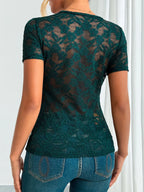 Lace V-neck Short Sleeve Top (4)