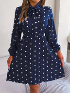 Polka Dot Tie Neck Pleated Dress (9)