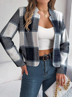 Plaid Open Front Long Sleeve Jacket (5)