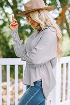 Striped Lantern Sleeve Collared Shirt (20)