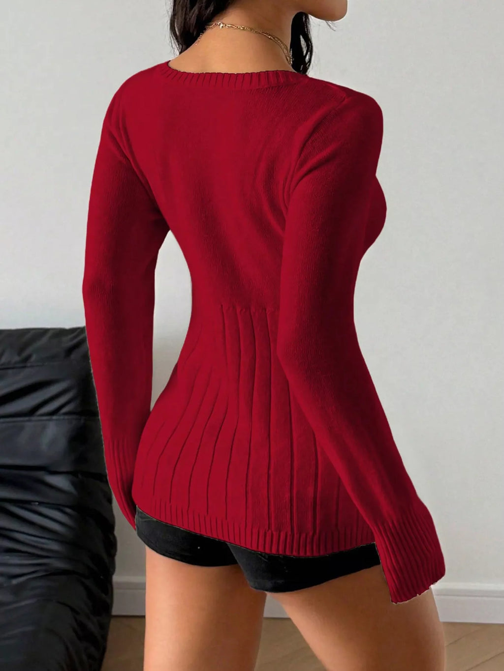 Cable Knit Button-front Fitted Sweater (10)